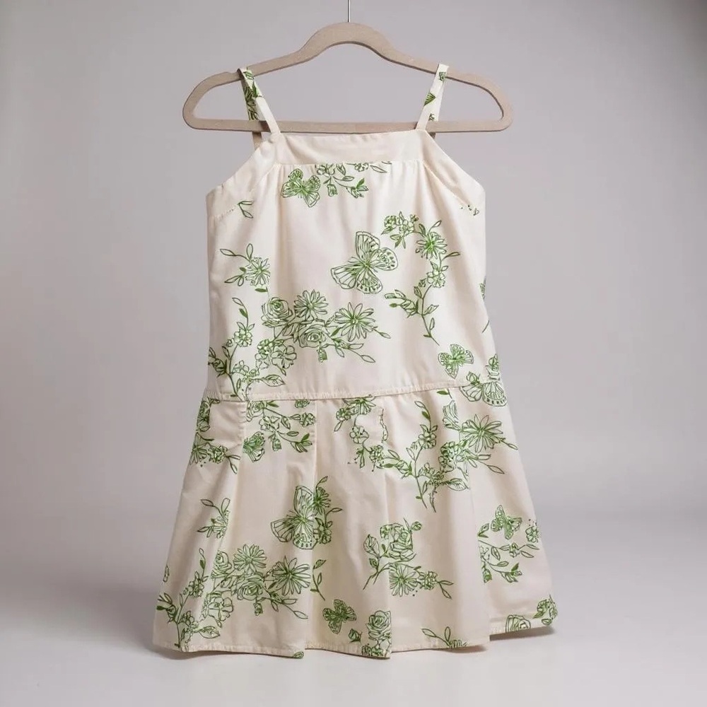 Amy Byer Girls Size 6 Y2K White Sundress Green Butterfly Floral Print